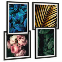 BILDER SET 4er Set - 50x50 cm & 40x60 cm Schwarzer Rahmen - Blätter und Blüten in verschiedenen Farben - Schwarz, Kunststoff (50/50cm) - TULUP