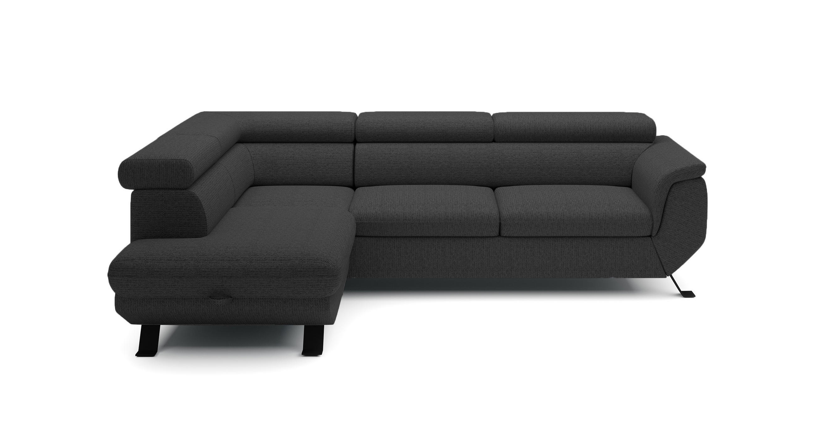 ECKSOFA RAVEN L mit Schlaffunktion und Bettkasten, Freistehend, Polstersofa mit Verstellbaren Kopfstützen, 257x198x96 cm, Linke, Schwarz - Schwarz, Holz/Textil (198/256cm) - DomoHome