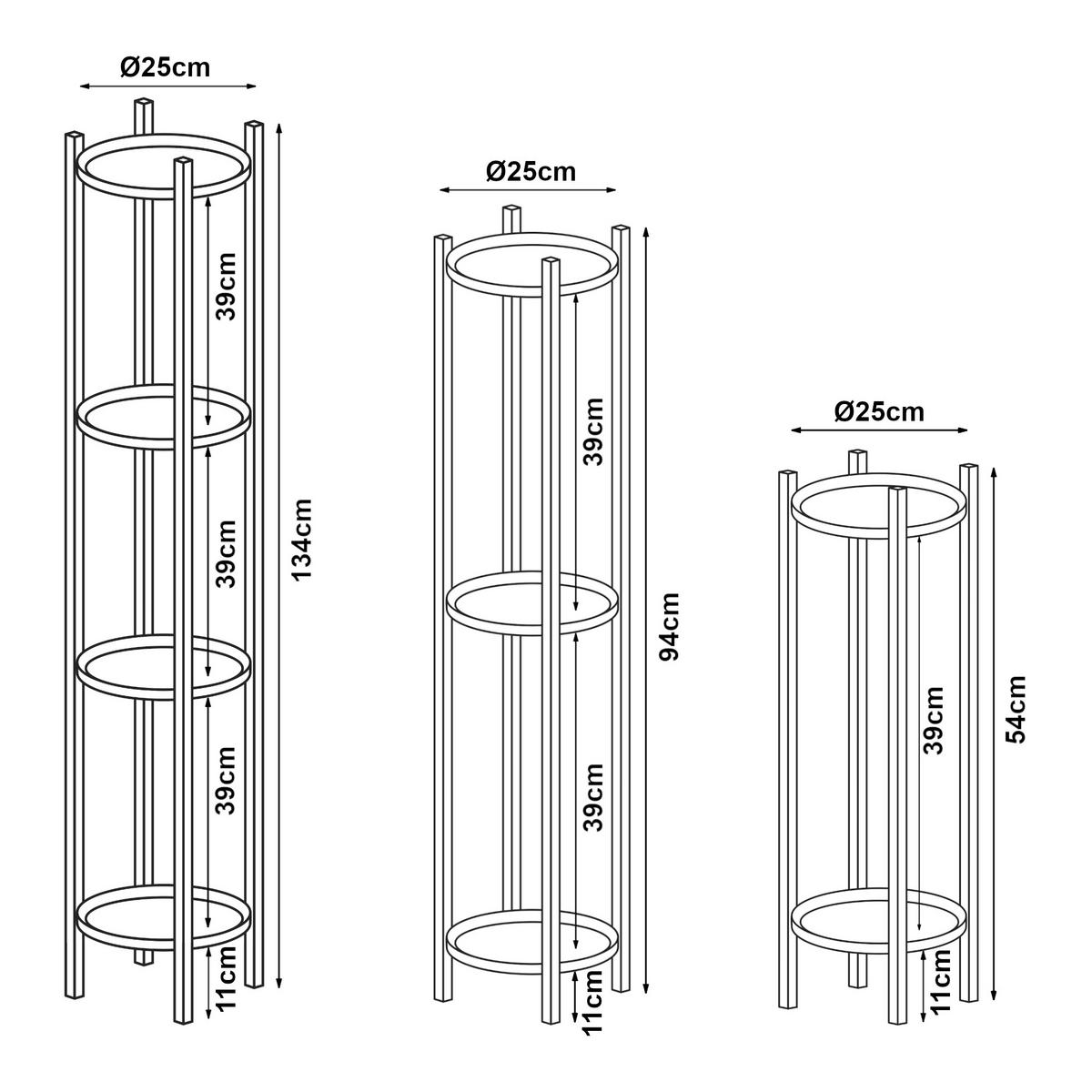 PFLANZENSTÄNDER-SET 3 TLG. Tuusula - Schwarz, Metall (25/25/134cm) - [en.casa]
