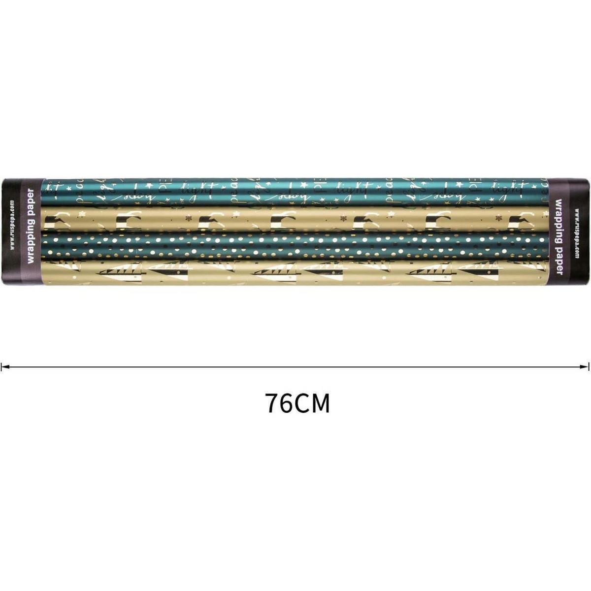 GESCHENKPAPIER 4 Rollen Gold & Grün 76 cm x 305 cm - Multicolor, Papier (4/76/15cm)