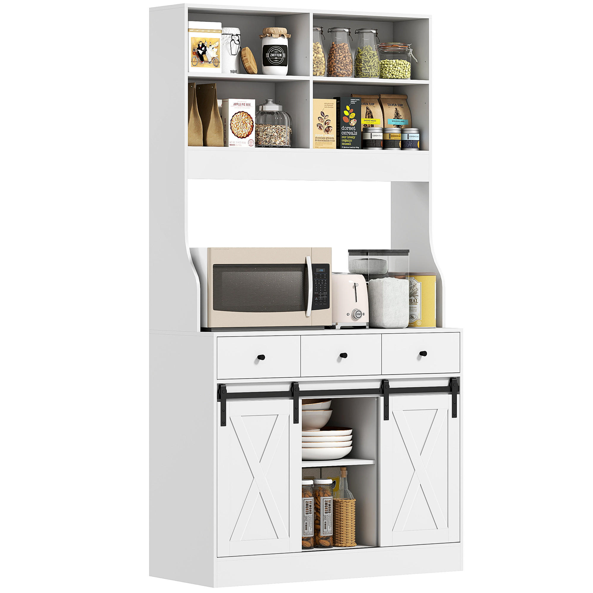 KÜCHENSCHRANK, Hochschrank mit Arbeitsplatte 93,5x40x180 cm Weiß - Weiß, Holzwerkstoff (40/180/93.5cm) - HOMCOM