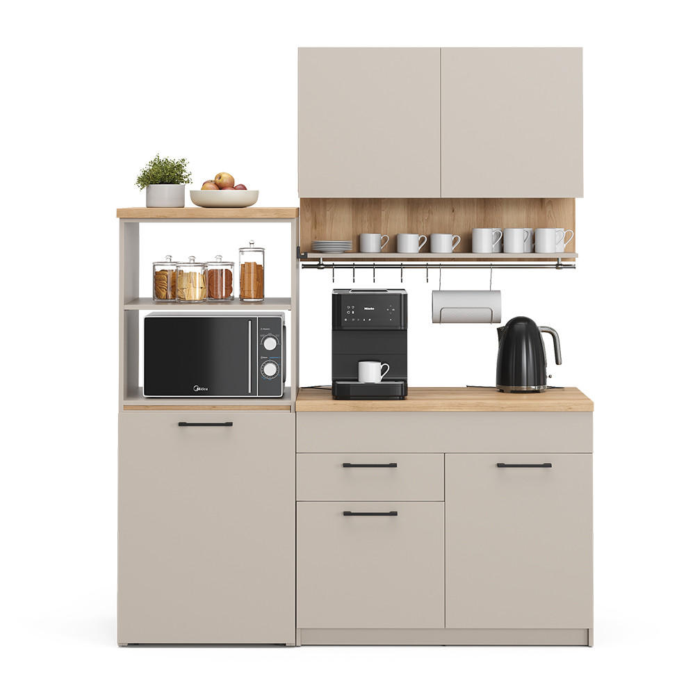 SINGLEKÜCHE Egbert Greige 160 cm mit ausziehbarem Tisch - Honigeiche/Greige, Holzwerkstoff (160/81.6/60cm) - Vicco