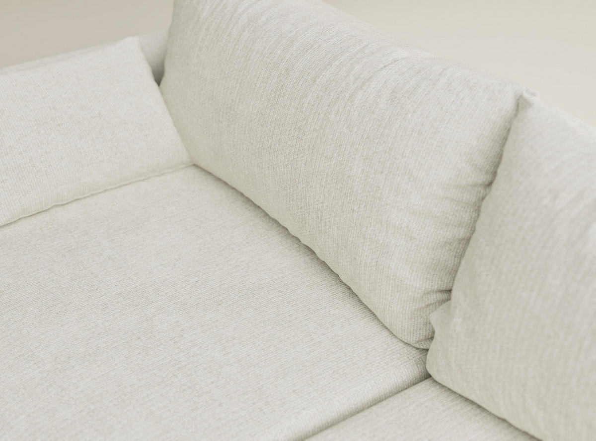 ECKSOFA MIT SCHLAFFUNKTION Leon Creme Chenille-Stoff - Creme/Schwarz, Holz/Holzwerkstoff (239/148cm) - Maison de Reve