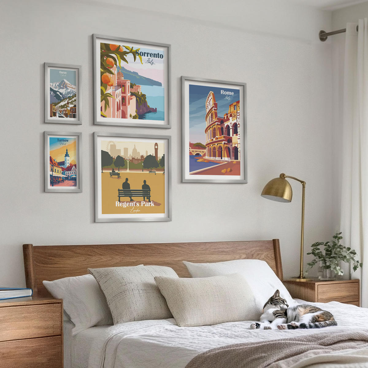 WANDBILDER 5er Set - 50x50 cm & 20x30 cm & 40x60 cm Silberner Rahmen - Boho-Papaya-Fruchtmuster - Silberfarben, Kunststoff (40/60cm) - ArtPrintCave