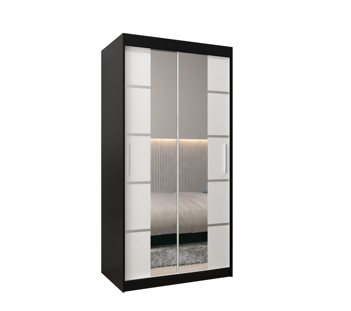 SCHWEBETÜRENSCHRANK 200/100/62 2-türig - Silberfarben/Schwarz, Holz/Kunststoff (100/200/62cm) - Abiks Möbel