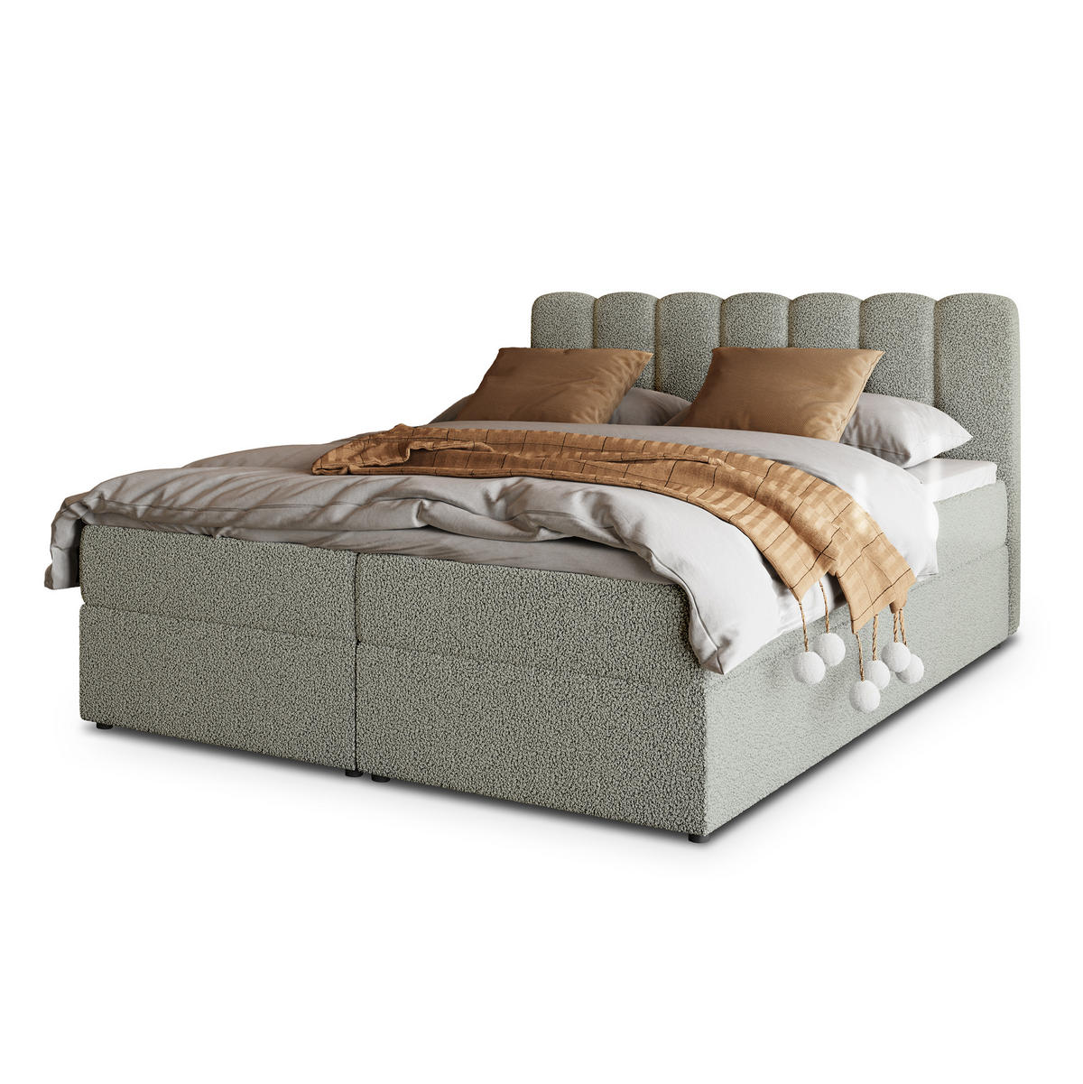 POSTEL BOXSPRING SOLIA 180x200 cm, s matrací a úložným prostorem, světle šedá - světle šedá, kompozitní dřevo/textil (180/200cm) - MASSENO