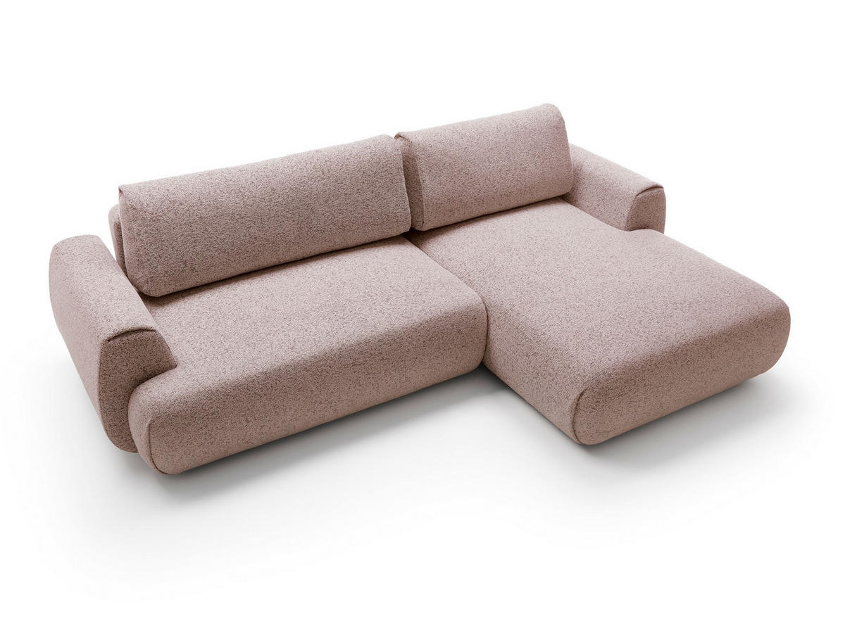 ECKSOFA ZEST Rosa Geflochtener Stoff mit Schlaffunktion - Rosa, Holz (270/167cm) - MASSENO