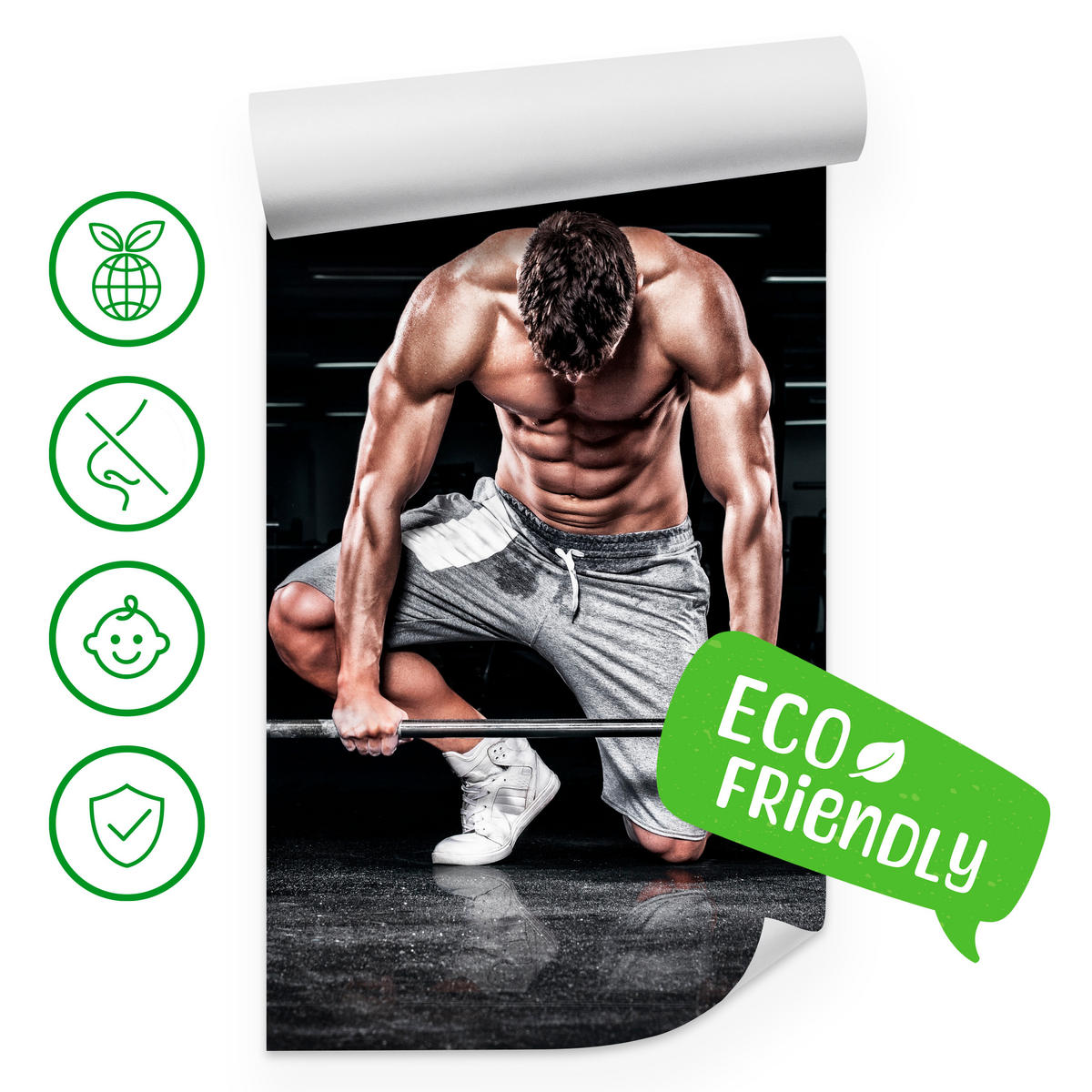 FOTOTAPETE Muskulöser Mann Fitnessstudio Training Sport 250x175 - Beige/Schwarz, Papier (250/175cm) - Muralo