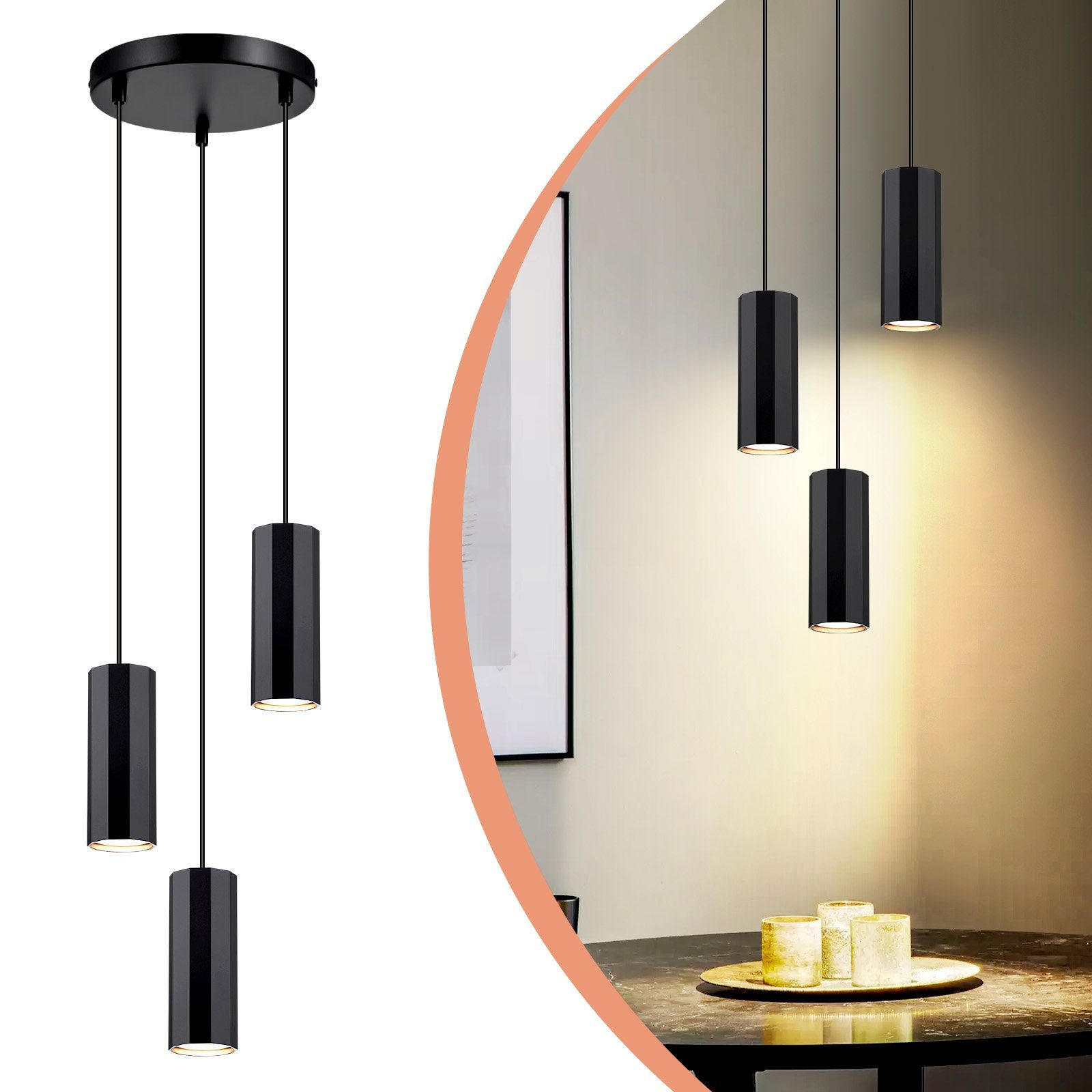 HÄNGELEUCHTE Stärke 3-flammig 20/20/170 cm - Schwarz, Metall (20/20/170cm) - Nettlife