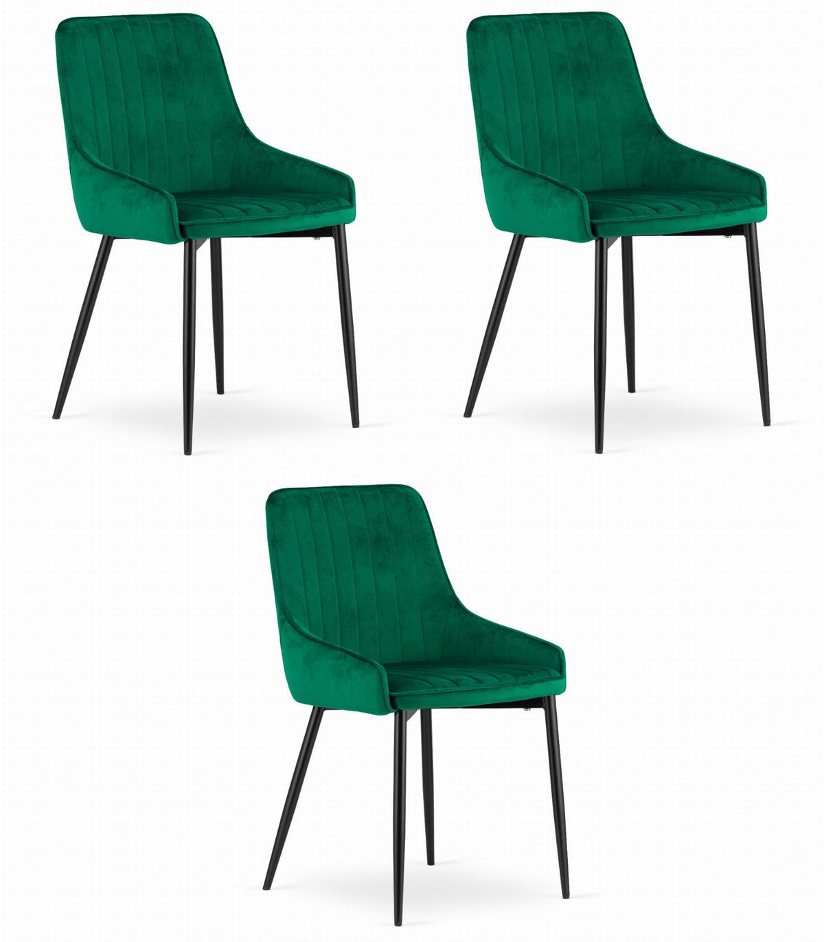 ESSZIMMERSTUHL 3er Set Grüner Velours, Rückenlehne vertikal gepolstert, Sitzfläche komfortabel - Grün, Textil (38/84/46cm) - Best For Home