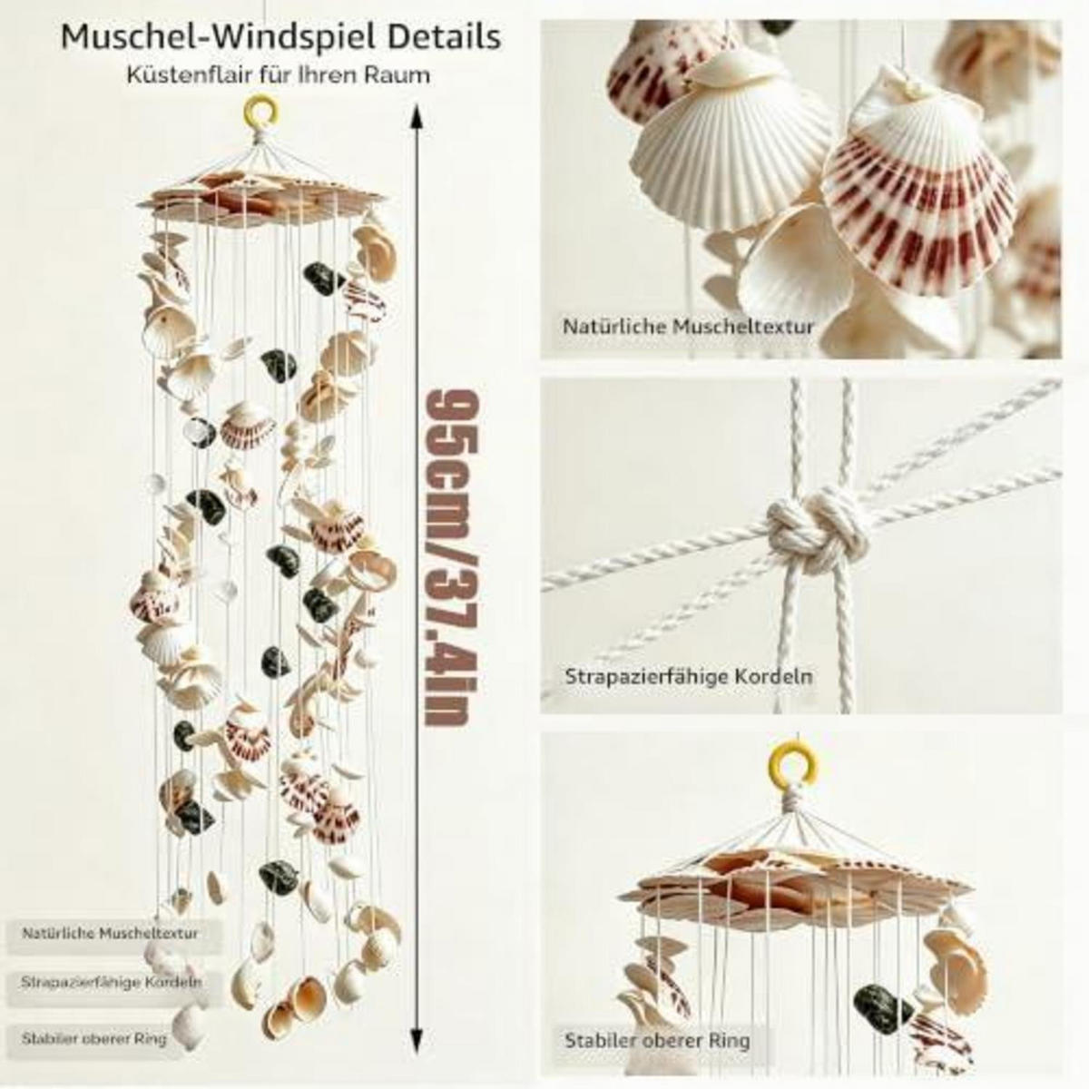 WINDSPIEL Muschelform 95 cm - Multicolor, Naturmaterialien (95/13/1cm)