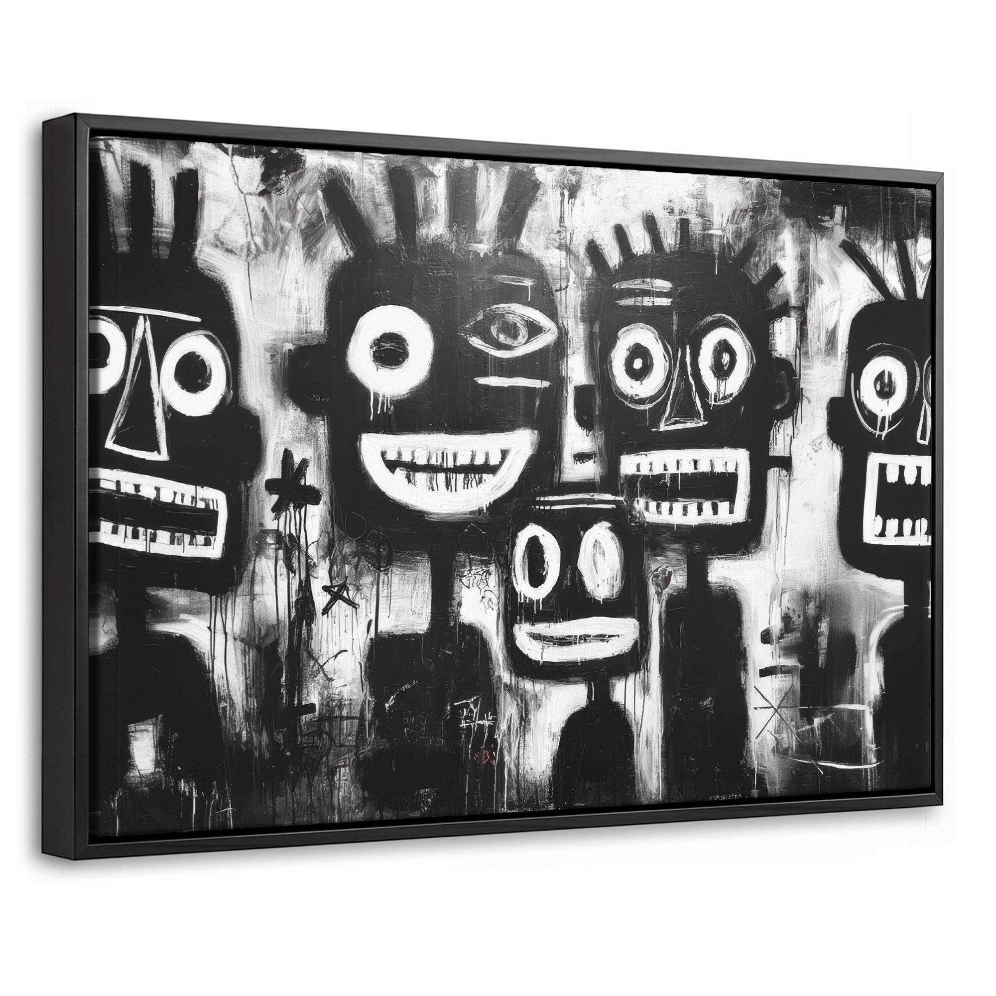 LEINWAND Bilder mit Rahmen - Malerei - Figuren - Schwarz - Abstrakt - 60x40 - Schwarz, Textil (60/40cm) - MuchoWow
