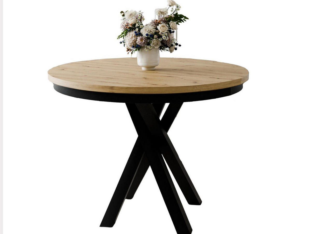 ESSTISCH Eiche artisan + schwarz LOFTO - Schwarz/Braun, Holzwerkstoff/Metall (100/100/77cm) - Compleo24