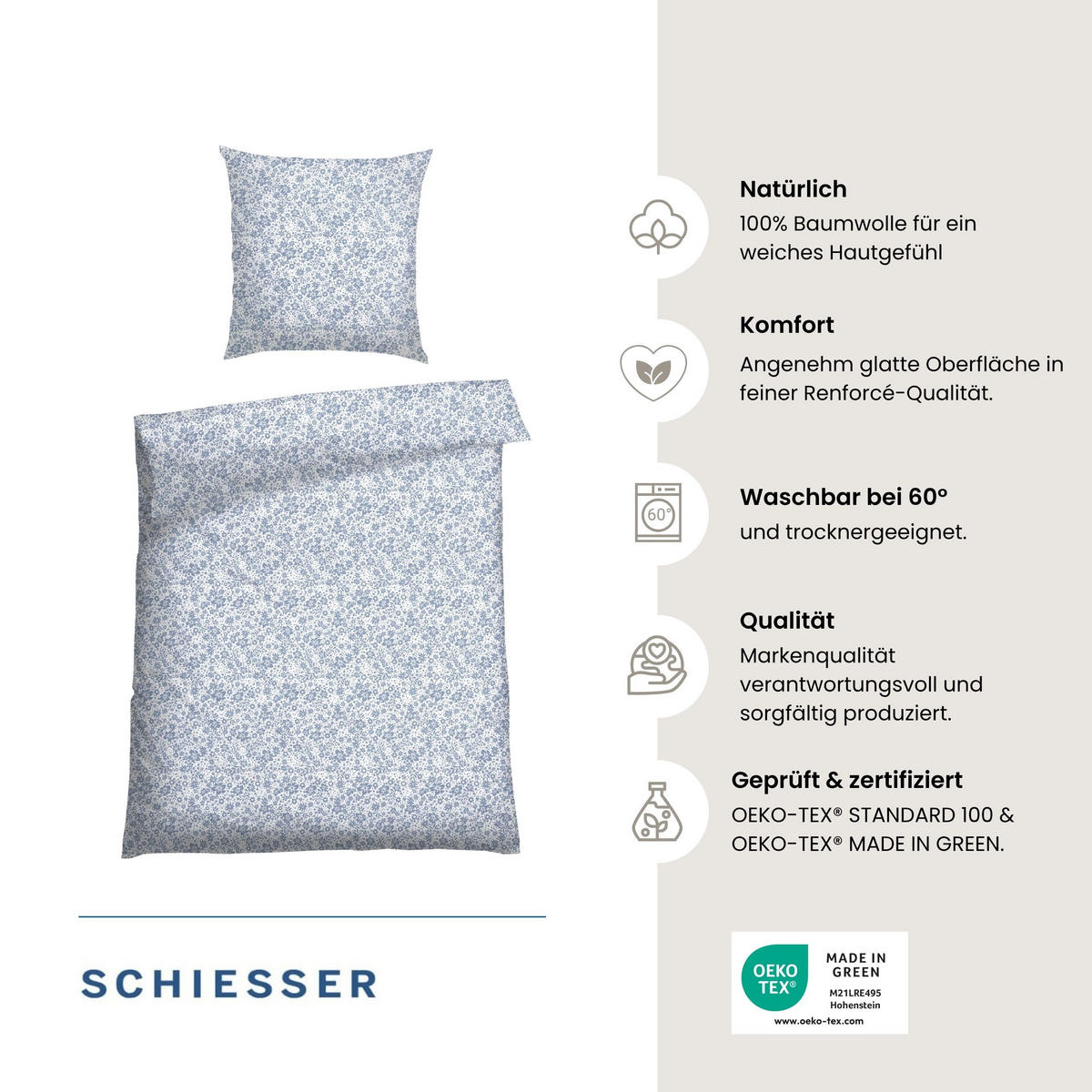BETTWÄSCHESET Flower - Renforcé - 2-teilig - 135 x 200 cm - Hellblau - Hellblau, Textil (135/200cm) - SCHIESSER