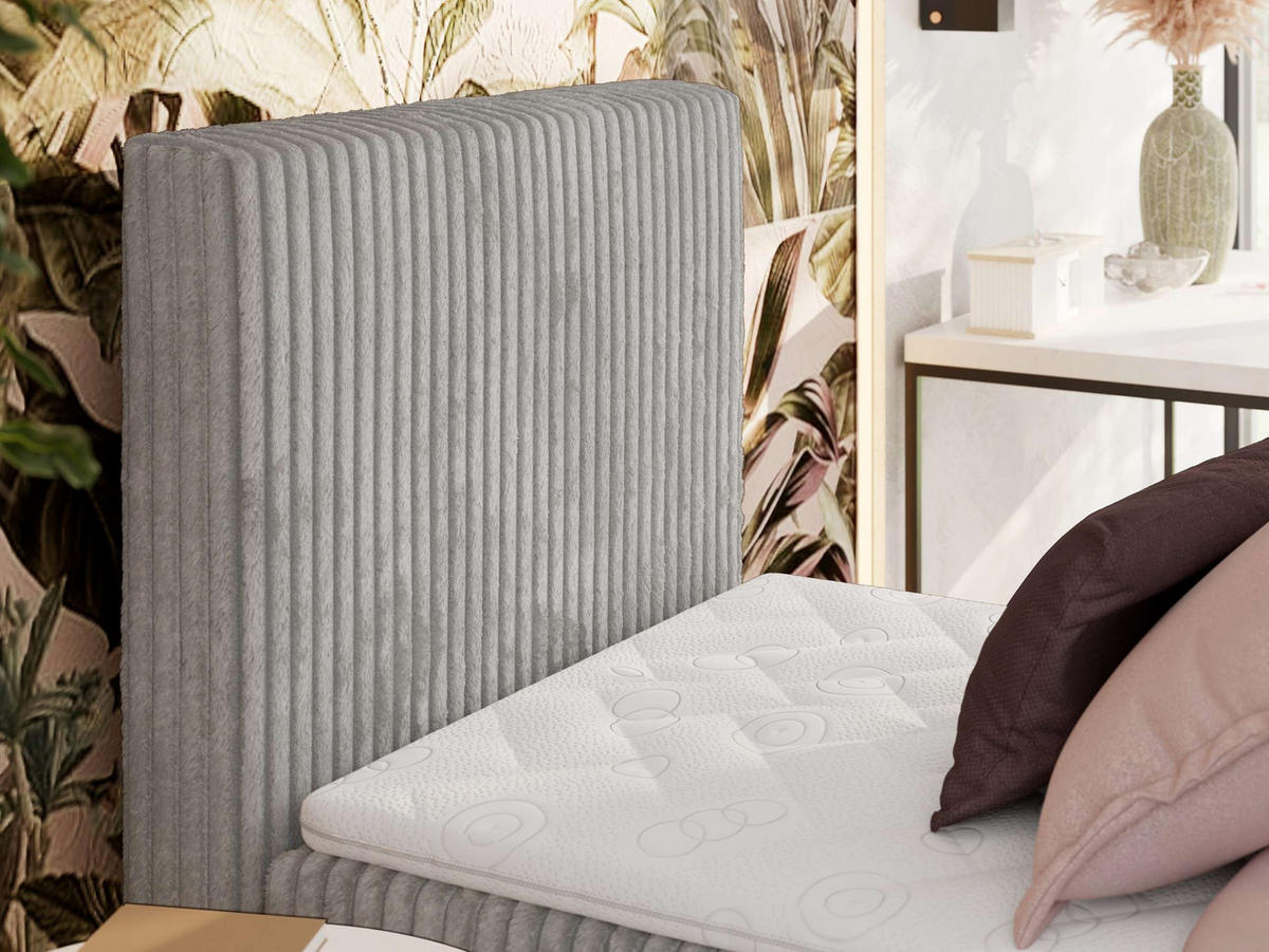 BOXBETT TILIANO 90/200 - Hellgrau Cord - H4 - Visco Topper - Links - Hellgrau, Textil (90/200cm) - MKS