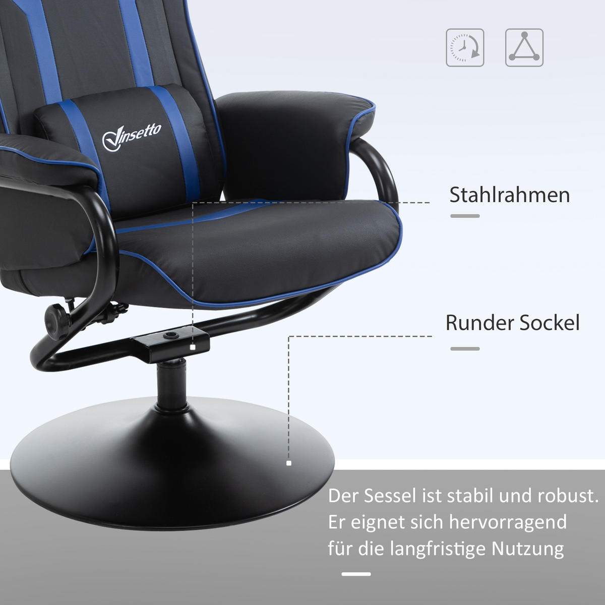 RELAXSESSEL, Dunkelblau+Schwarz - Blau/Multicolor, Kunststoff (82.5/103/67cm) - Vinsetto