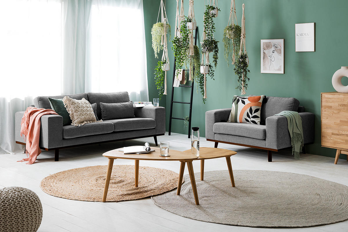 SESSEL - Dunkelgrau/Buchefarben, Textil (122/81/88cm) - home24