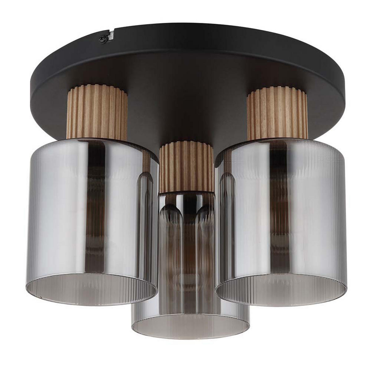 DECKENLEUCHTE ALEIDIS Holz, Rauchglas, Schwarz, 3-flammig - Orange, Holz (30/30/21cm) - Globo Lighting