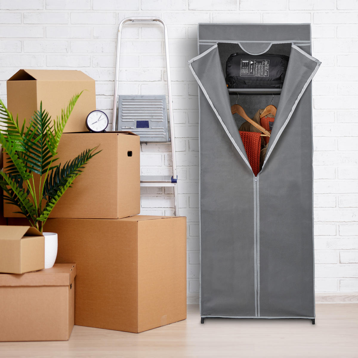 STOFFSCHRANK - Grau, Kunststoff/Textil (60/157/45cm) - Relaxdays
