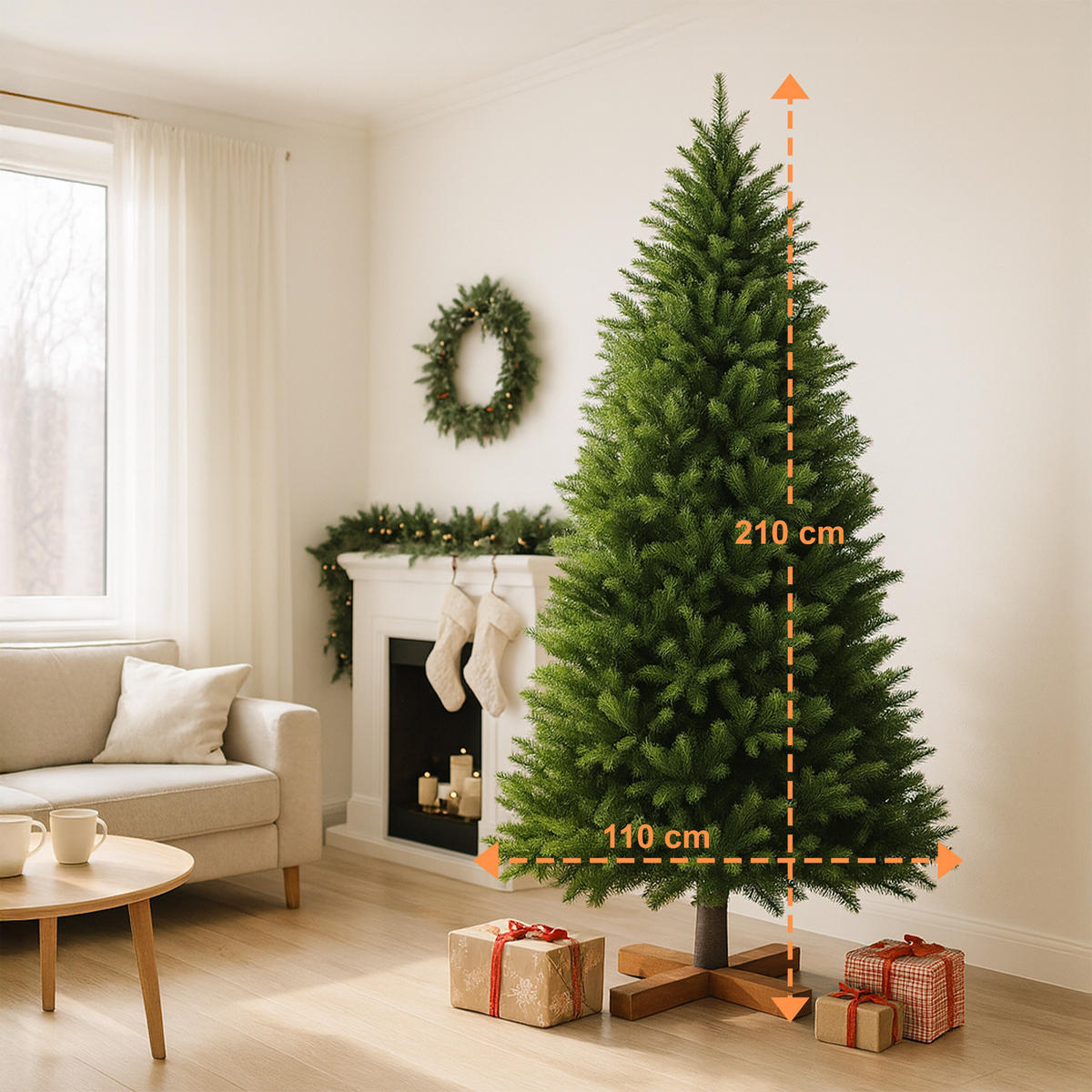 KUNST-WEIHNACHTSBAUM - Dunkelgrün, Holz/Kunststoff (210cm) - Relaxdays