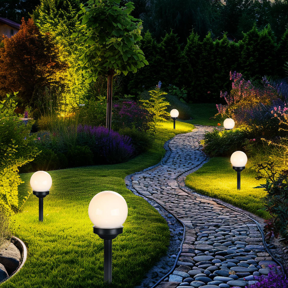 LED AUSSENLEUCHTE Solarkugel Weiß 4er Set - Weiß, Kunststoff (10/10/39cm) - Globo Lighting