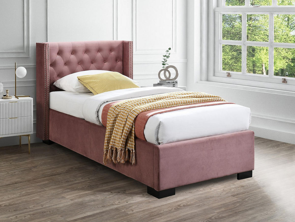 BETT mit Bettkasten - 1 Person - Samt, Stoff - Rosa - - Pink, Textil (90/200cm) - Vente-Unique