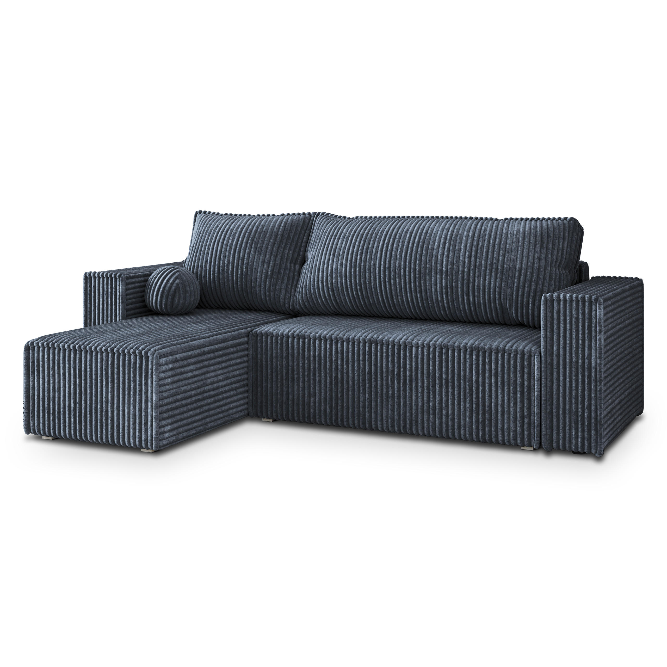 ECKSOFA RAVELO T Grau Kordstoff mit Schlaffunktion - Grau, Holz (240/140cm) - MASSENO
