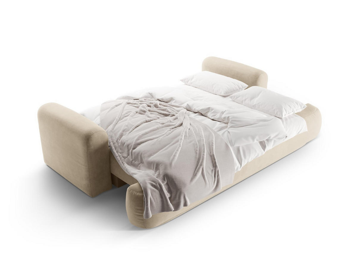 SOFA ausklappbar mit Bettkasten Ella aus Samt leichtes beige 3 Sitzplätze - Creme, Textil (271/94/108cm) - Micadoni
