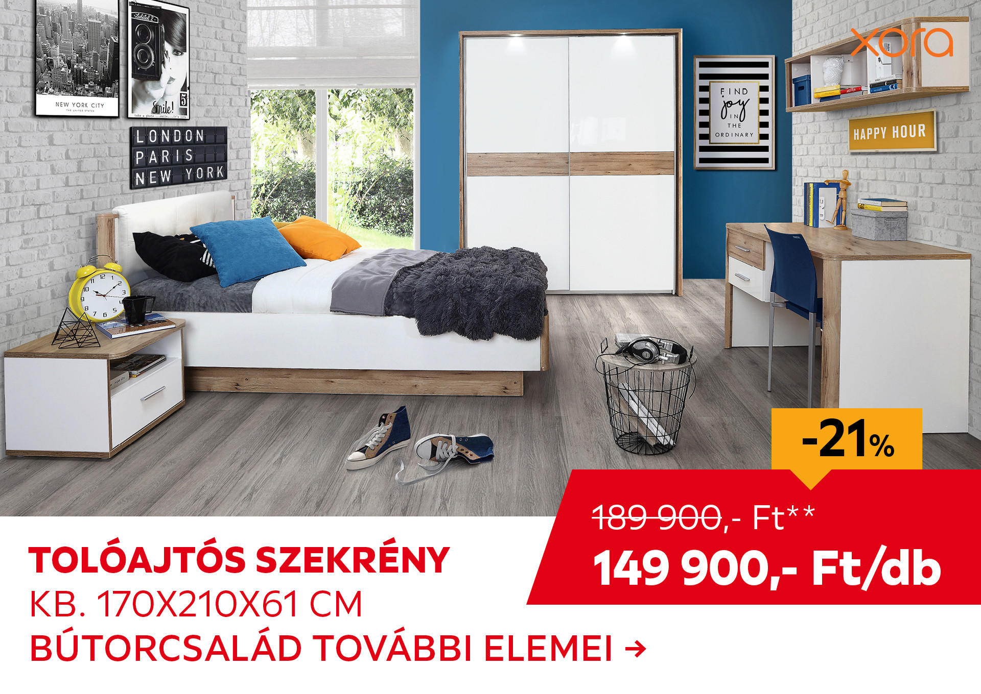 TOLÓAJTÓS SZEKRÉNY KB. 170X210X61 CM Kiemelt termék 189900 Ft.- helyett 149900 Ft.-