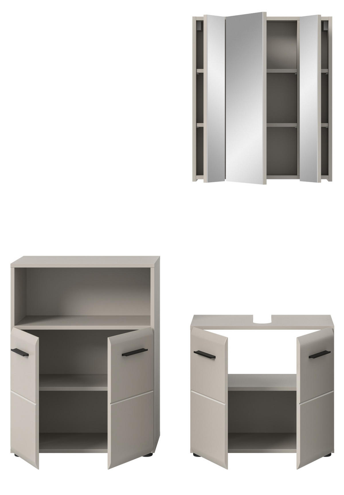 BADMÖBEL-SET Kaschmir 135 cm 3-teilig, Badezimmer Schränke in modernem Design - Kaschmir/Schwarz, Glas/Holzwerkstoff (135/185/30cm) - Inn.Furn