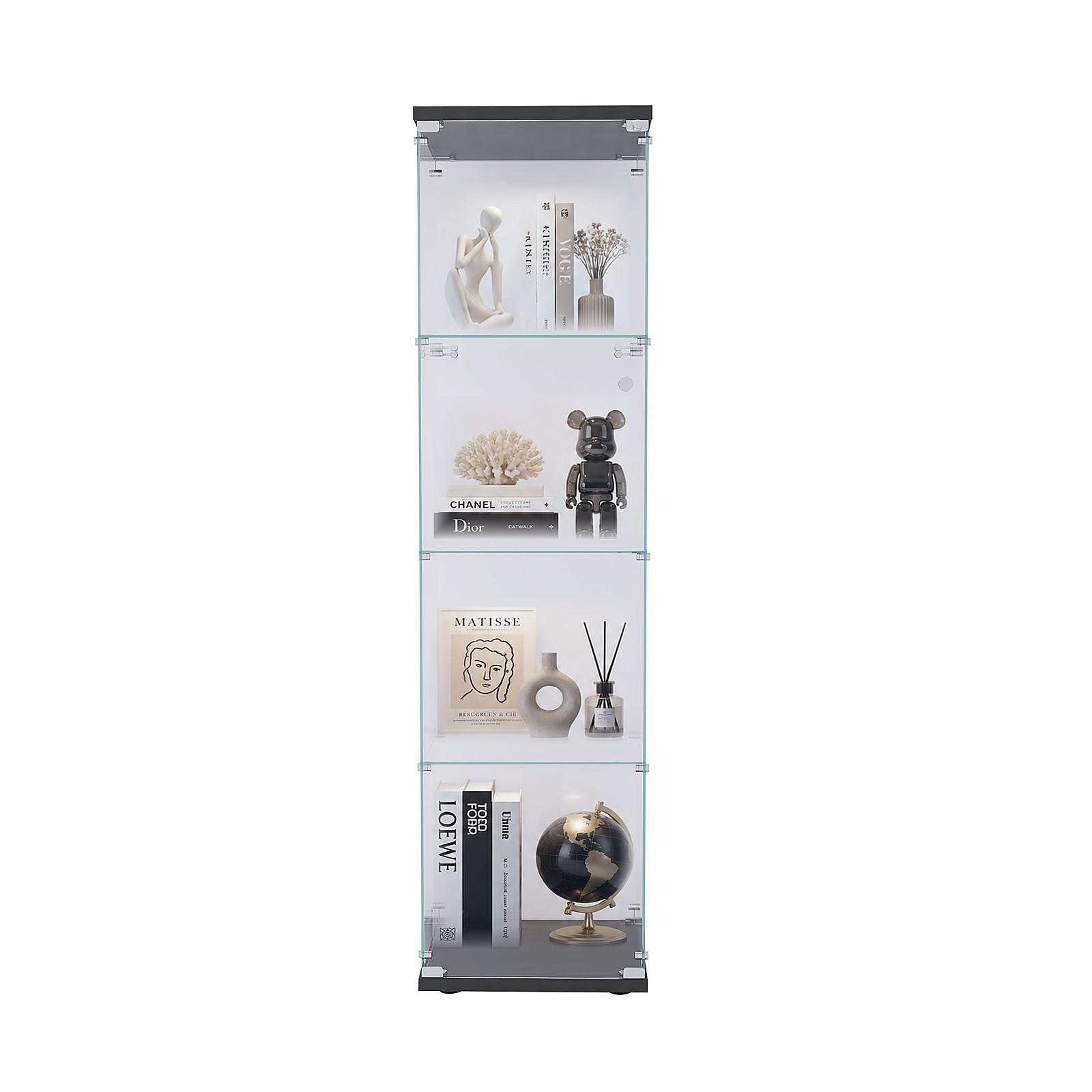 VITRINE,TRANSPARENT, 4-stufig, schwarzer Rahmen, staubdichte Glaswände ohne LED - Schwarz, Glas (42.5/164/36.5cm) - Joyfair