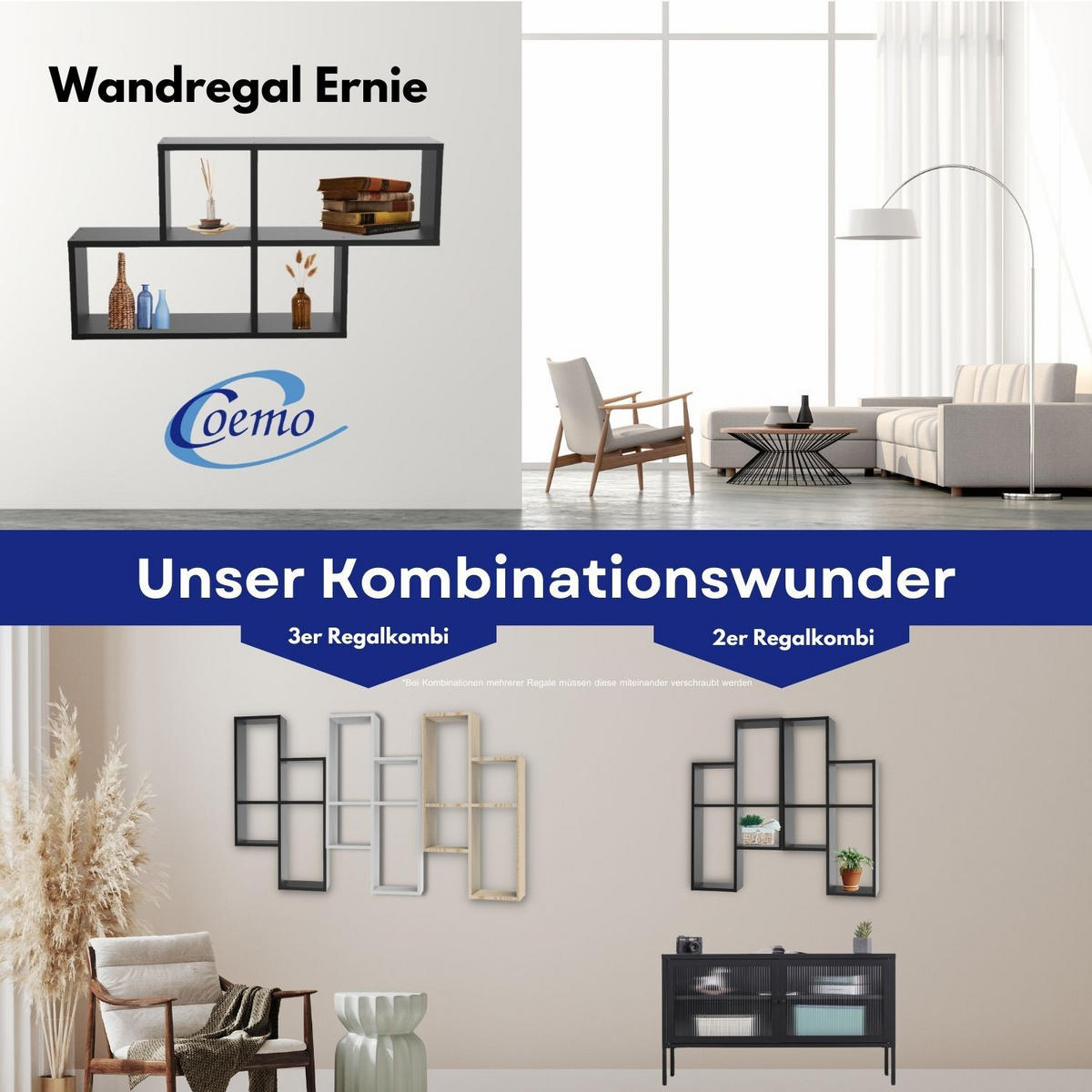 WANDREGAL ERNIE Schwarz 100/20/53 cm - Schwarz, Holzwerkstoff (20/53/100cm) - Coemo