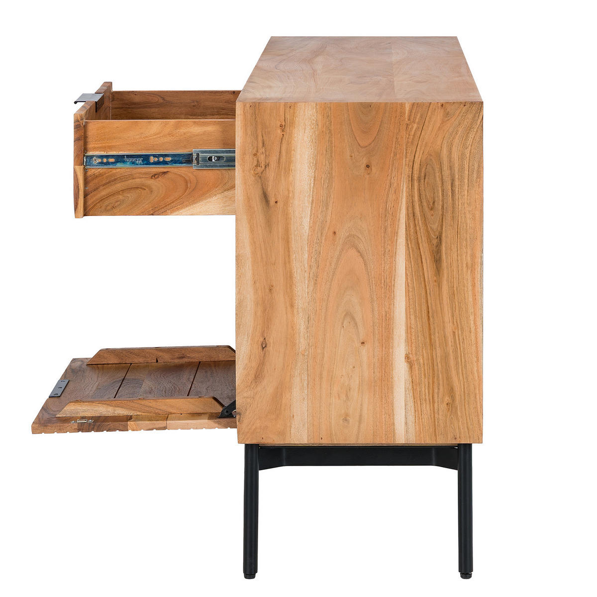 SIDEBOARD - Akazie massiv / Schwarz - Schwarz/Akaziefarben, Holz (155/82/42cm) - home24