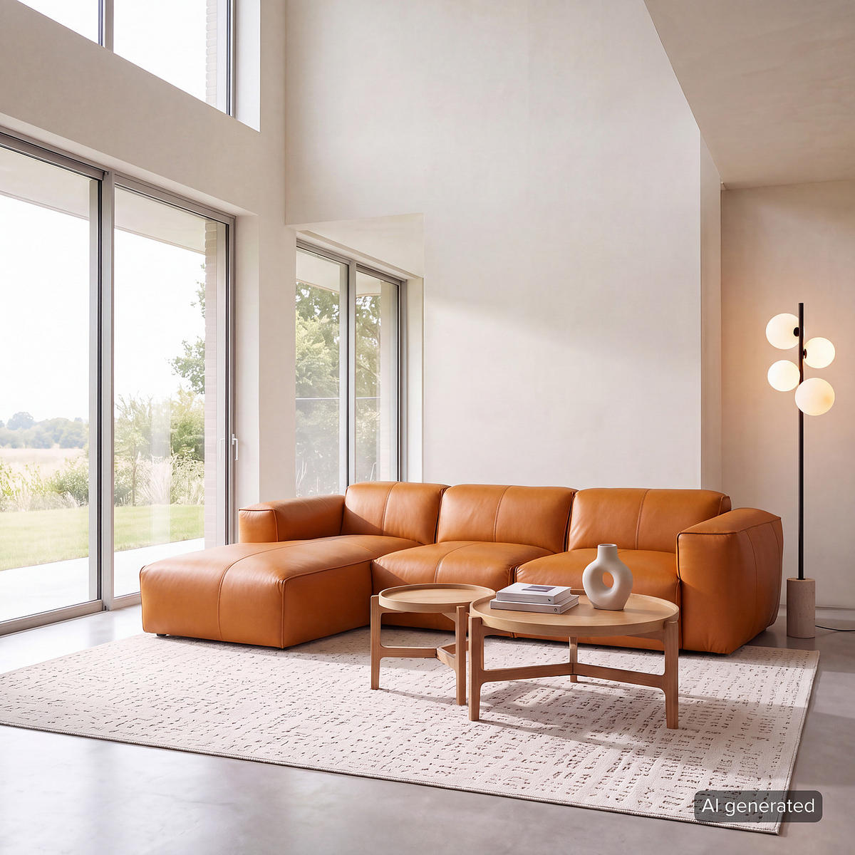 3-SITZER ECKSOFA mit Longchair - Cognac/Schwarz, Leder/Kunststoff (284/173cm) - home24