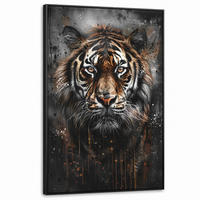 LEINWAND Bilder mit Rahmen - Tiger - Tiere - Porträt - Luxus - Schwarz - 100x150 - Braun, Textil (100/150cm) - MuchoWow