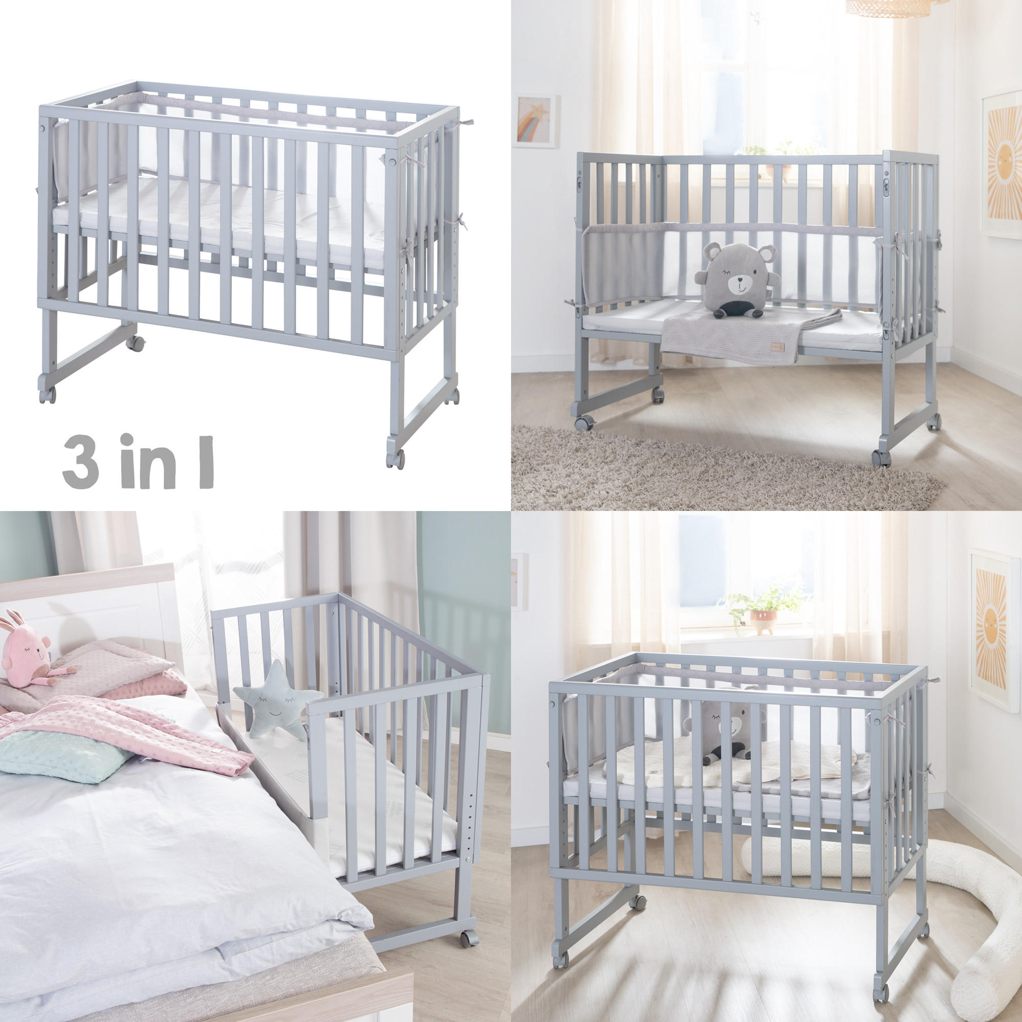 BEISTELLBETT roba Style grau 3in1 Set 90 x 45 cm - Taupe, Holzwerkstoff (45/90cm) - Roba