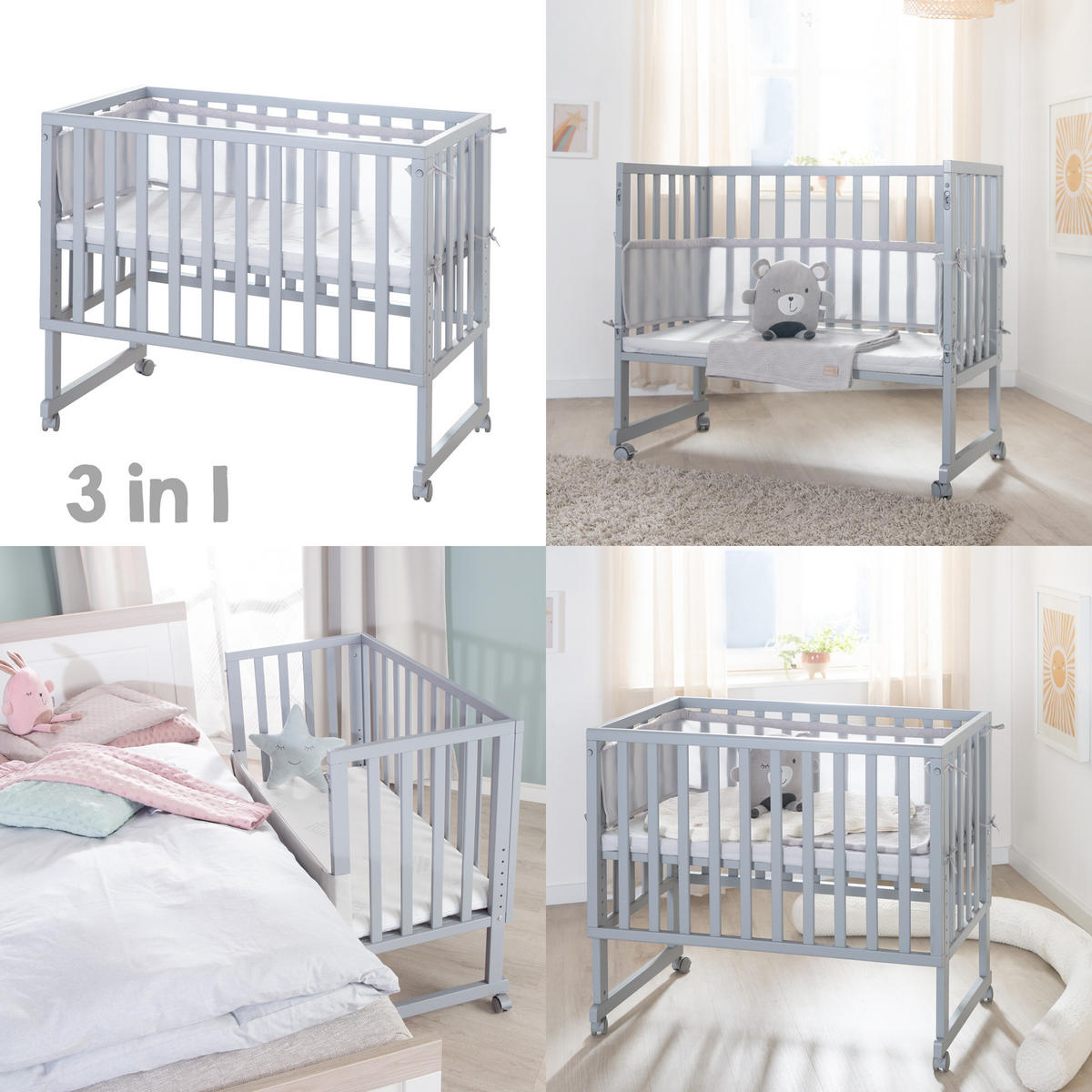 BEISTELLBETT roba Style grau 3in1 Set 90 x 45 cm - Taupe, Holzwerkstoff (45/90cm) - Roba