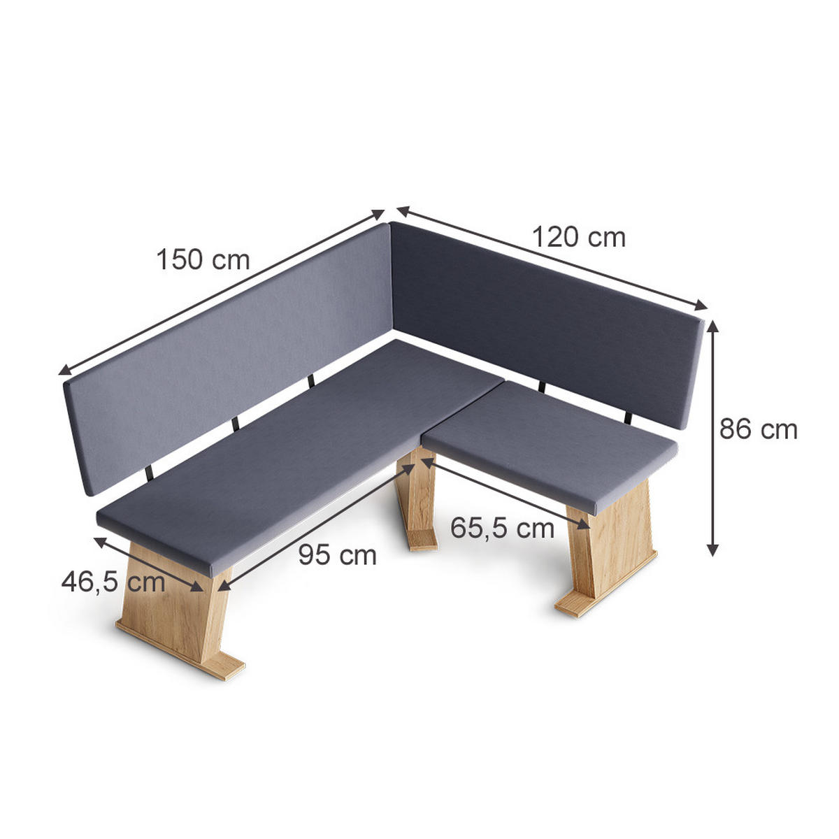 ESSZIMMER-ECKBANK Rivon, Goldkraft Eiche/Anthrazit, 150 x 120 cm Linke Ecke - Eichefarben/Anthrazit, Holzwerkstoff (150/86/120cm) - Vicco
