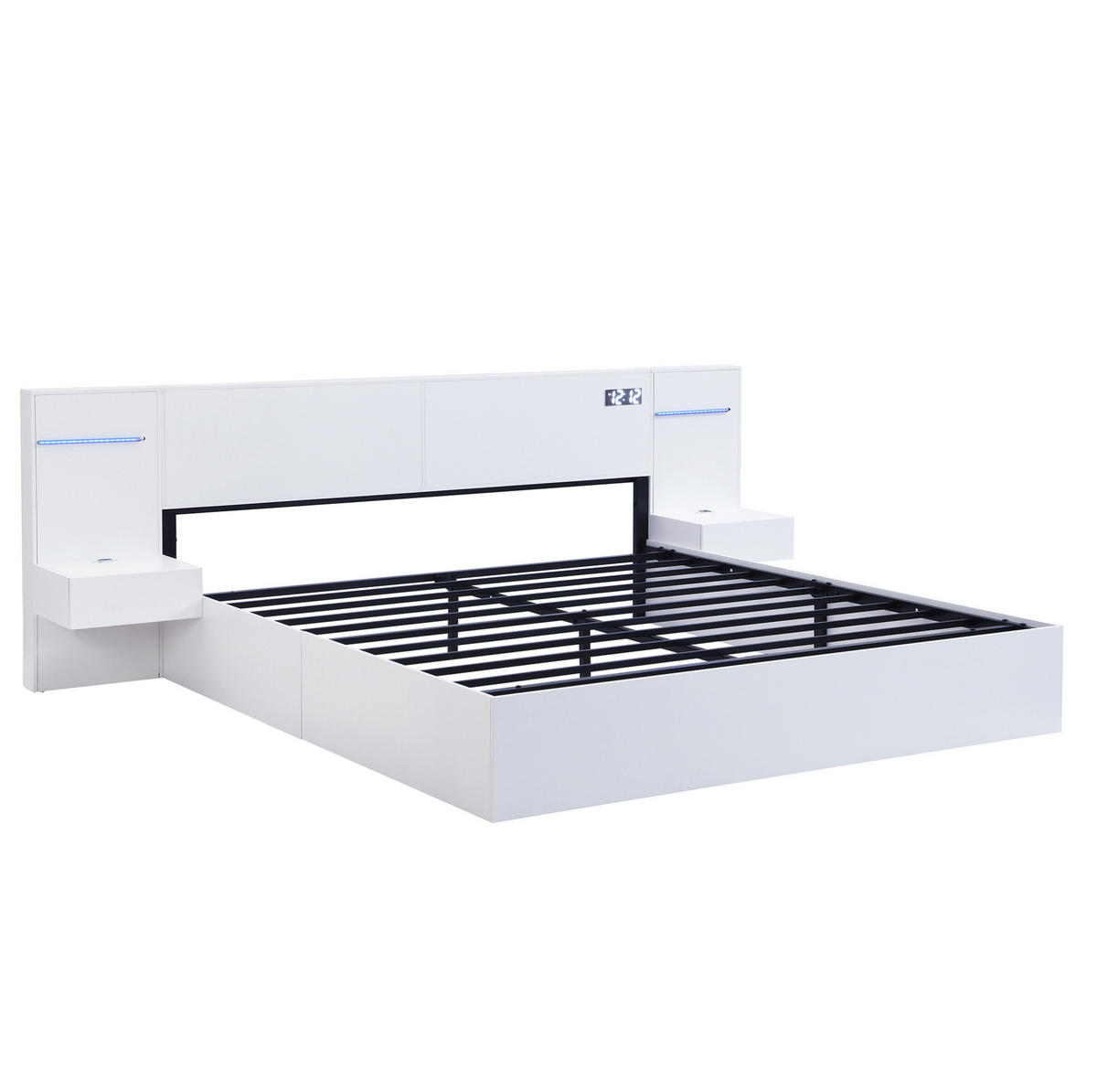 MANŽELSKÁ posteľ 180/200 cm biela z MDF s Bluetooth reproduktormi, USB a svetelným pásom - biela, kompozitné drevo (180/200cm) - OKWISH