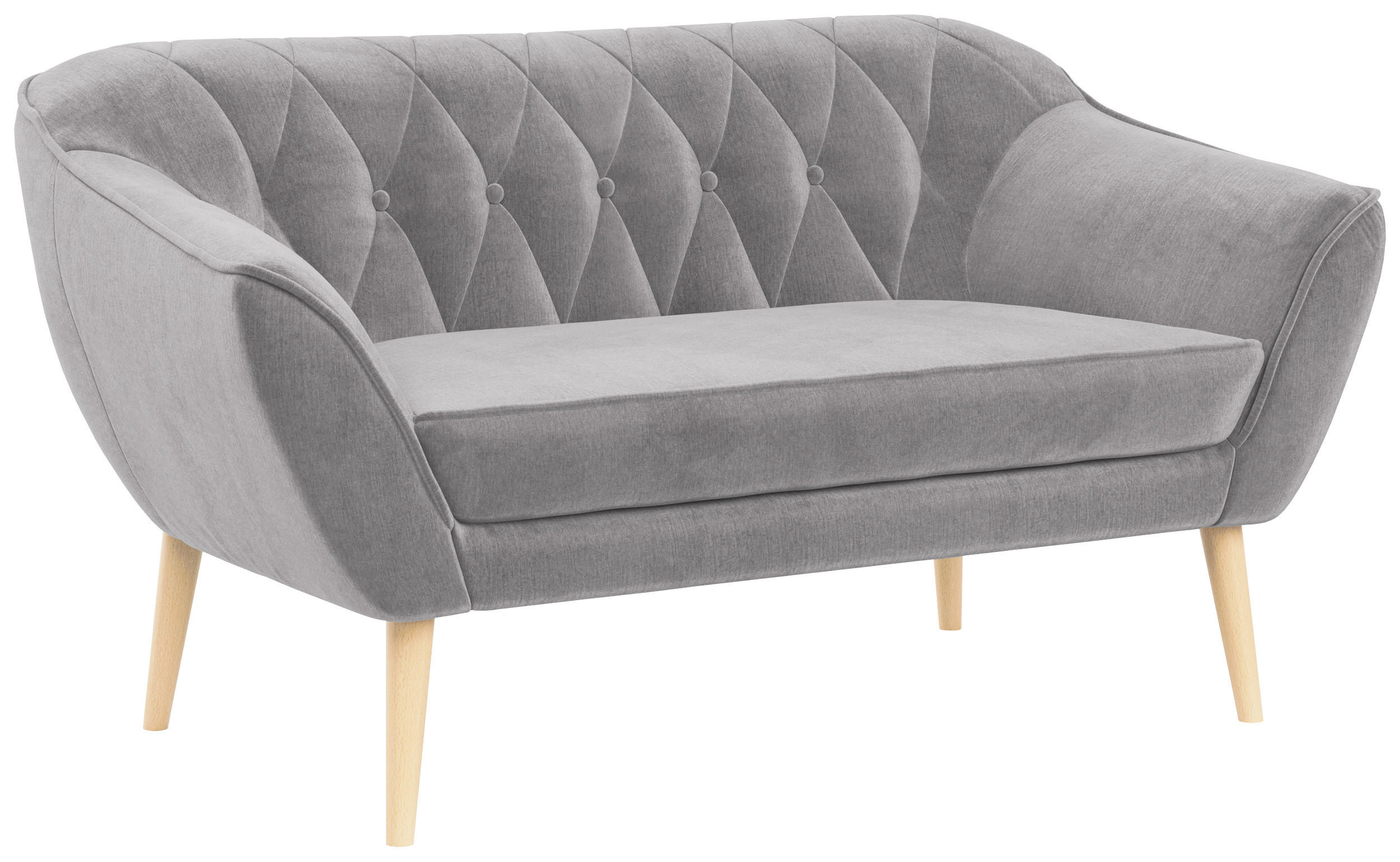 SOFA Pirs 2 Sitzer Velvet Hellgrau - Hellgrau/Braun, Holz/Textil (140/75/74cm) - MKS