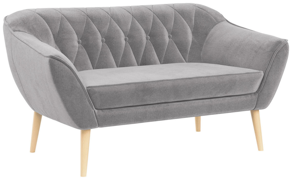 SOFA Pirs 2 Sitzer Velvet Hellgrau - Hellgrau/Braun, Holz/Textil (140/75/74cm) - MKS