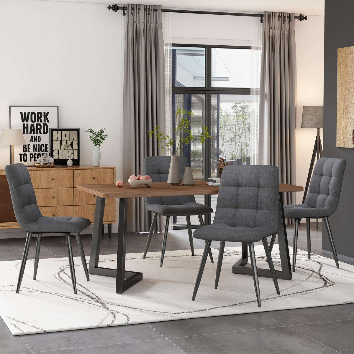 ESSTISCH 117x68x75 cm in Walnuss und Schwarz aus MDF mit Nussbaumoptik auf schwarzem Metallgestell - Walnussfarben, Holzwerkstoff (117/68/75cm) - Modfu