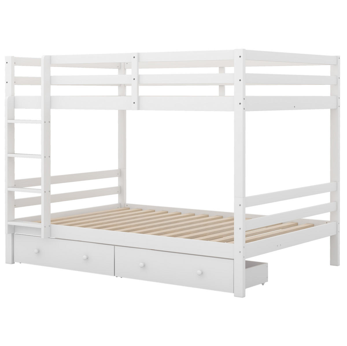 KATNI krevet od borovine 140x200 cm bijela s ladicama, spremištem i visokim ogradama - bijela, drvni materijal (140/200cm) - Modfu
