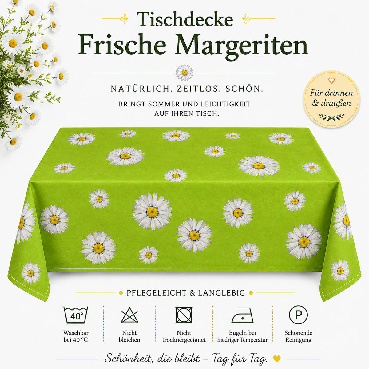 TISCHDECKE 110/110 cm Grün quadratisch Margeriten - Grün, Textil (110/110cm) - TiborTex