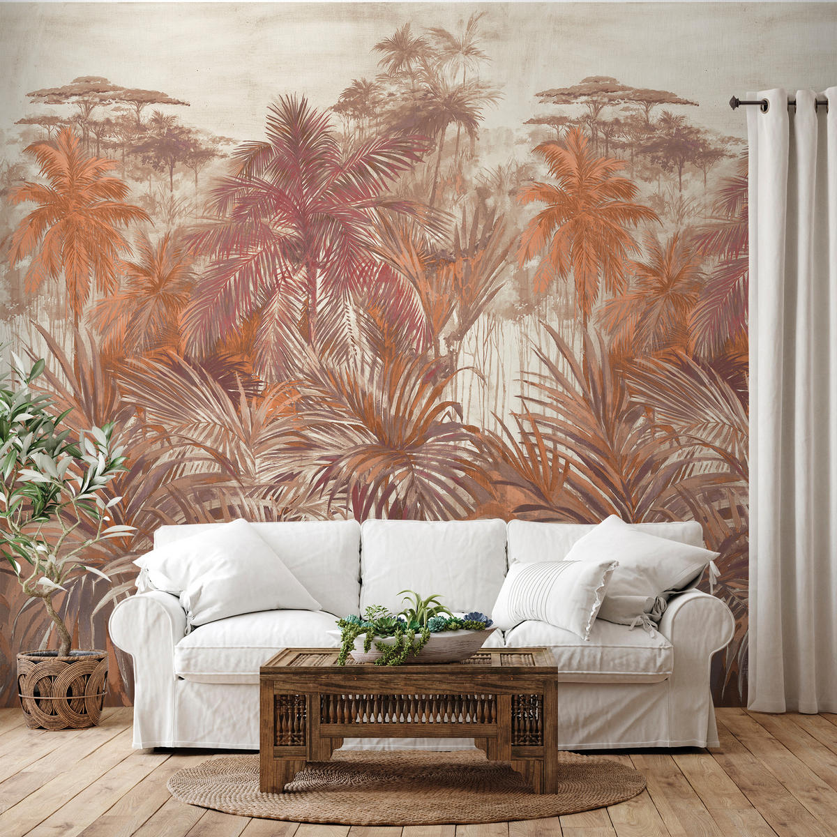FOTOTAPETE Dschungelmuster 212 x 295 cm - Terracotta, Papier (212/295cm) - Sanders & Sanders