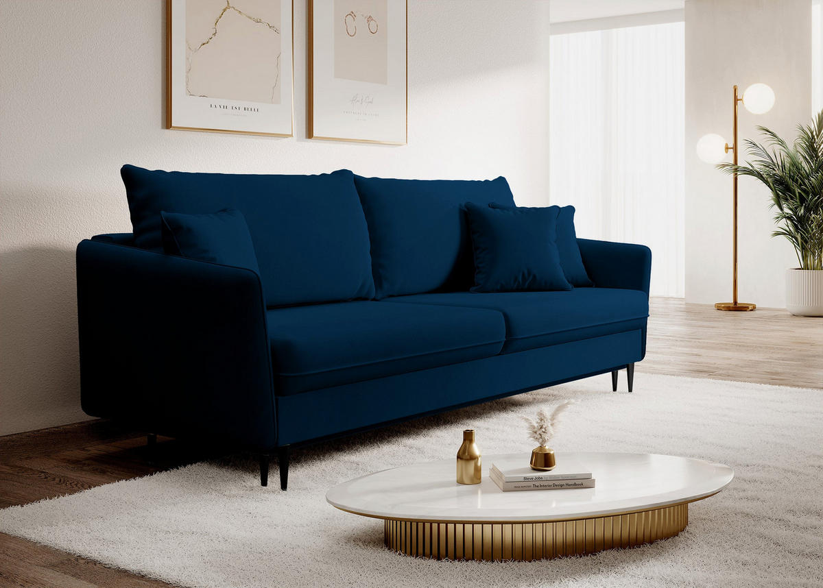 SCHLAFSOFA Volio Dunkelblau schwarzen Beinen - Schwarz/Dunkelblau, Textil/Metall (221/90/100cm) - Selsey