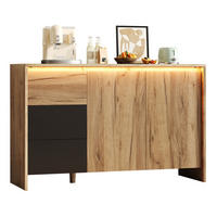 SIDEBOARD aus Spanplatte 105x40x76 cm Natur/Schwarz mit LED-Beleuchtung, 3 Schubladen und 2 Türen - Schwarz, Holzwerkstoff (120/76/40cm) - Modfu