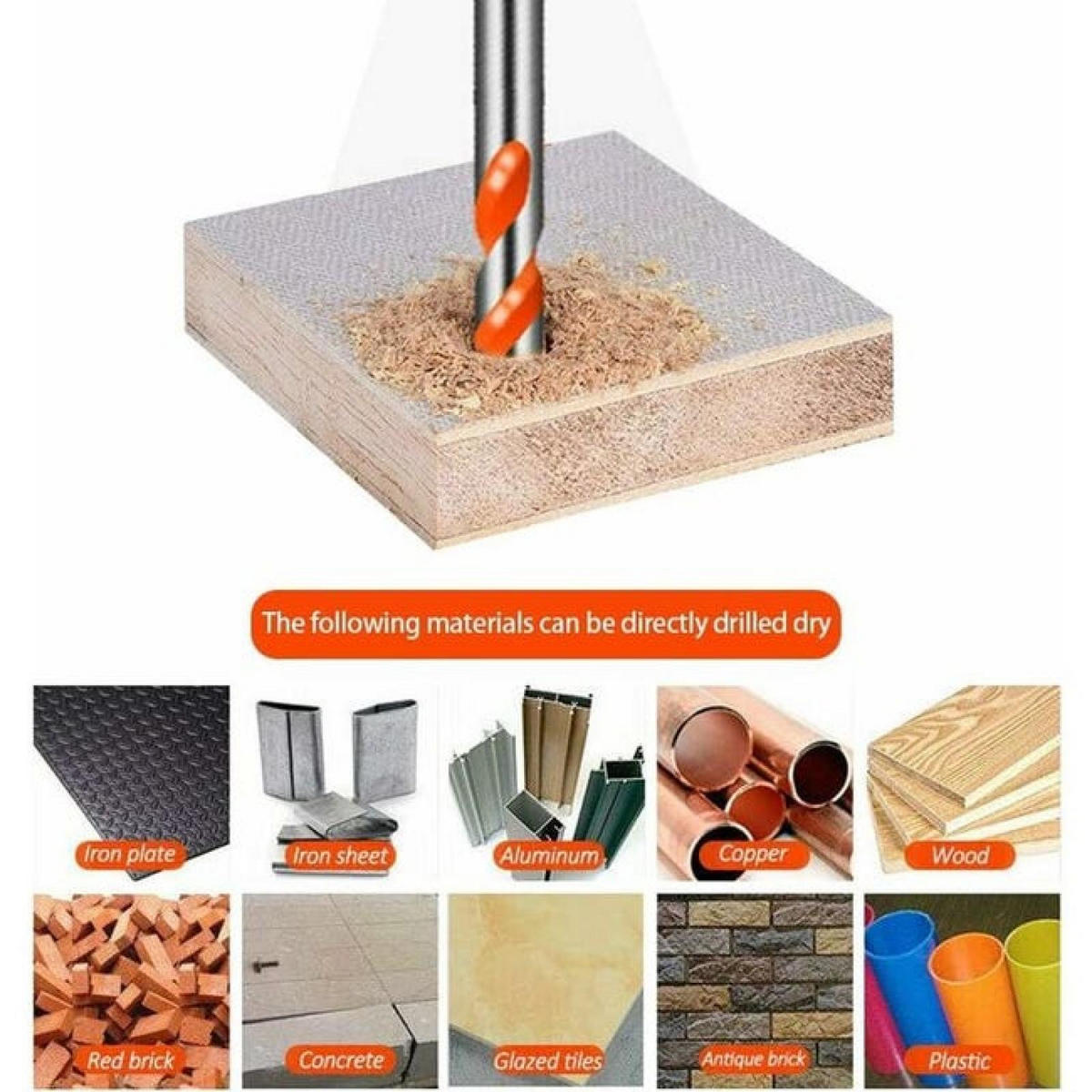 BOHRER - 5-teiliges Set (6/6/8/10/12 mm) - geeignet für Beton, Glas und andere Materialien. - Orange, Metall (1.2/1.2/12.1cm) - DCA