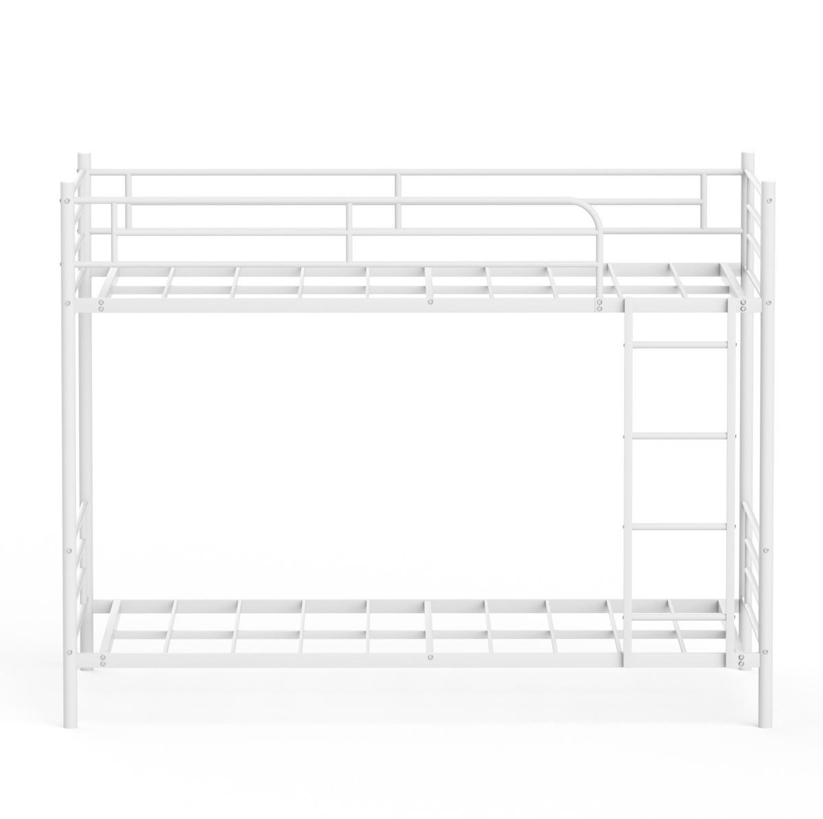 ETAGENBETT Stahl 90x190 cm Weiß mit Leiter und Absturzsicherung - Weiß, Metall (90/190cm) - Modfu