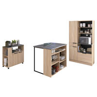 MINIKÜCHE Eiche, grau, Set 3-teilig mit Buffet, Kücheninsel und Schrank - Eichefarben/Schwarz, Holzwerkstoff/Kunststoff (284/184/80cm) - Parisot Meuble